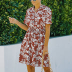 V-Neck Tie Floral Chiffon Dress
