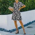 V-Neck Tie Floral Chiffon Dress