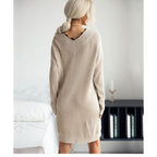 Medium Length V-neck Knit With Lace Stitching Loose Commuter Wool Dress For Women