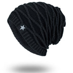 Men's Outdoor Pullover Warm Black Five-star Knitted Hat