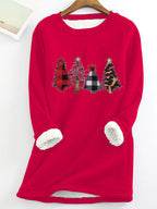 Fleece Warm Christmas Tree Print Long Sleeve T-shirt