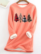 Fleece Warm Christmas Tree Print Long Sleeve T-shirt