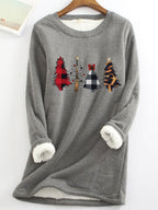 Fleece Warm Christmas Tree Print Long Sleeve T-shirt
