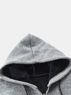 mens ethnic style knitted woolen zipper drawstring hooded sweater cardigan