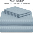 LuxClub Striped Sheets Set, 4 PC Striped Bed Sheets Set Twin Size for Boys and Girls, Deep Pockets 18" Eco Friendly Wrinkle Free Kids Fitted Sheets Machine Washable Hotel Bedding (Twin, Light Blue)