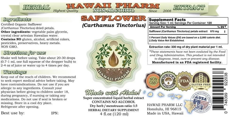 Safflower Alcohol-Free Liquid Extract, Safflower (Carthamus Tinctorius) Dried Petals Glycerite Herbal Supplement 2x32 oz Unfiltered