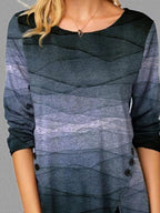 Line Art Print Casual Long-sleeved T-shirt
