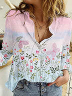 Spring Fashion Long-sleeved Printed Shirt Loose Plus Size Women's Clothing
