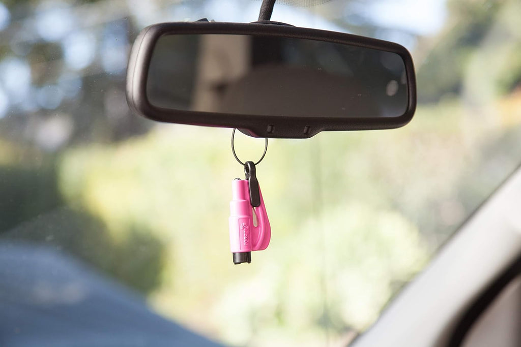 resqme Pack of 2,The Original Emergency Keychain Car Escape Tool, 2-in-1 Seatbelt Cutter and Window Breaker, Made in USA, Pink - Compact safety hammer
