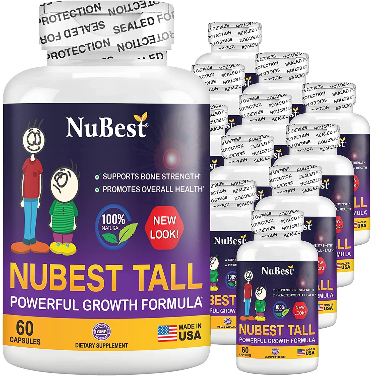 NuBest Tall 60 Capsules - Powerful Bone Growth Formula - Peak Bone Strength Capsules- Herbal Bone Health Supplement - for People Who Don’t Drink Milk Daily (Pack of 12)