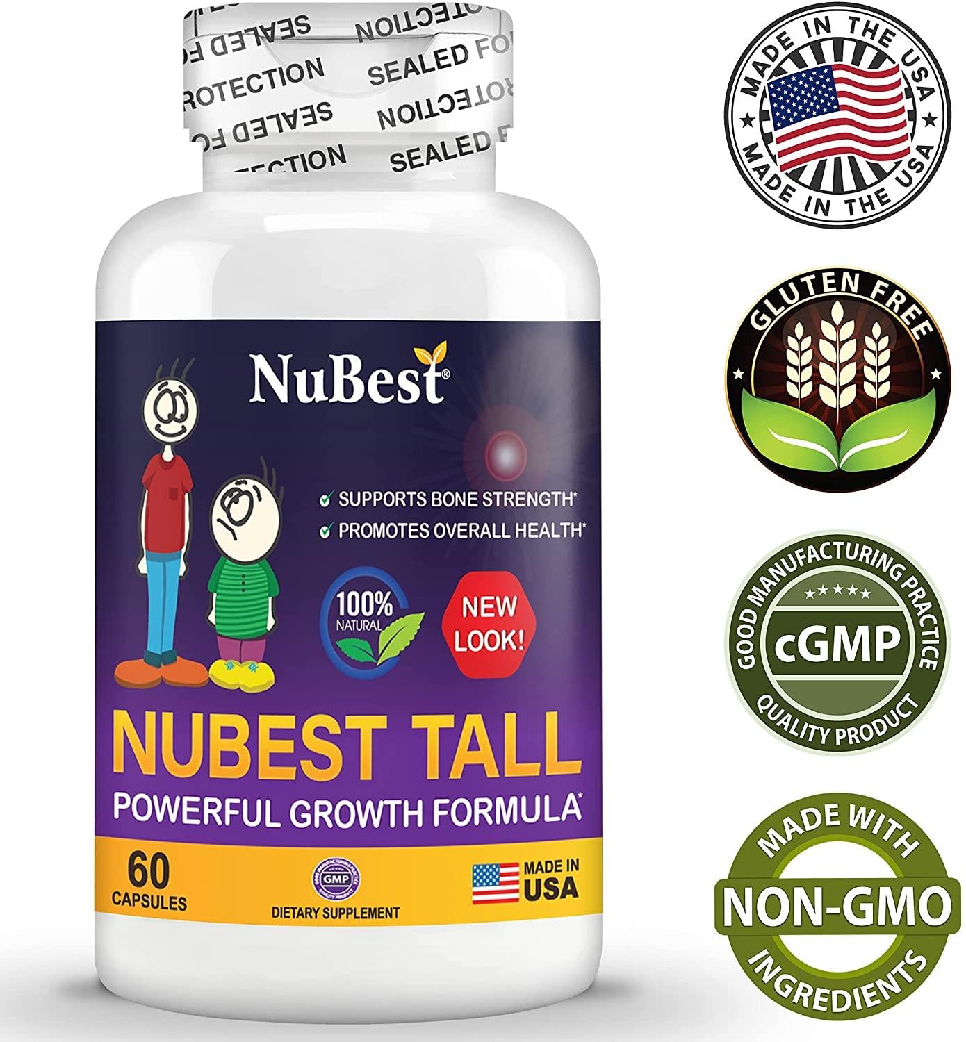 NuBest Tall 60 Capsules - Powerful Bone Growth Formula - Peak Bone Strength Capsules- Herbal Bone Health Supplement - for People Who Don’t Drink Milk Daily (Pack of 6)