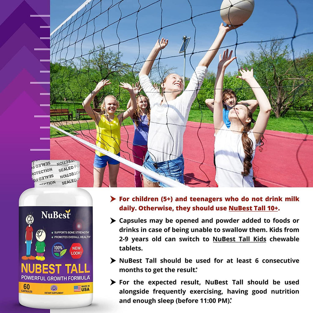 NuBest Tall 60 Capsules - Powerful Bone Growth Formula - Peak Bone Strength Capsules- Herbal Bone Health Supplement - for People Who Don’t Drink Milk Daily (Pack of 6)