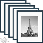 upsimples 16x20 Picture Frame Set of 5, Display Pictures 11x14 with Mat or 16x20 Without Mat,Wall Gallery Poster Frames,Navy Blue