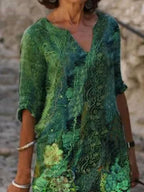 Women'S V-neck Floral Print Fashion Short Sleeve Shift Dress