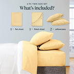 LuxClub 4 PC Sheet Set Bamboo Sheets Deep Pockets 18" Eco Friendly Wrinkle Free Sheets Machine Washable Hotel Bedding Silky Soft - Butter Twin
