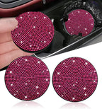 2pcs Bling Car Cup Holder Coaster, 2.75 inch Anti-Slip Shockproof Universal Fashion Vehicle Car Coasters Insert Bling Rhinestone Auto Automotive Interior Accessories for Women (2 pcs, Rose Red)