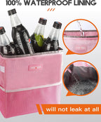 HOTOR Car Trash Can, 3-Gallon Ultra-Large Car Garbage Can, 100% Leakproof &amp; Waterproof Trash Can for Car, Multipurpose Car Trash Bin with Adjustable Straps, Magnetic Buckles, Mesh Pockets (Pink)