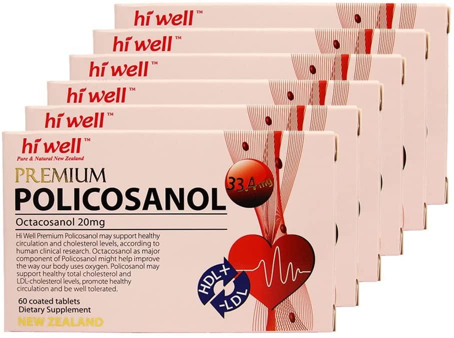Hiwell Premium Policosanol 33.4mg (Octacosanol 20mg) 60 Tablets (Pack of 6)
