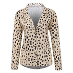 Notch Collar Leopard Long Sleeve Blouse