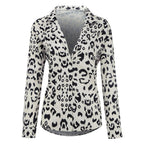 Notch Collar Leopard Long Sleeve Blouse