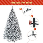 Gymax Green Unlit Snow Flocked Hinged Full Artificial Holiday Décor Christmas Tree, 9'