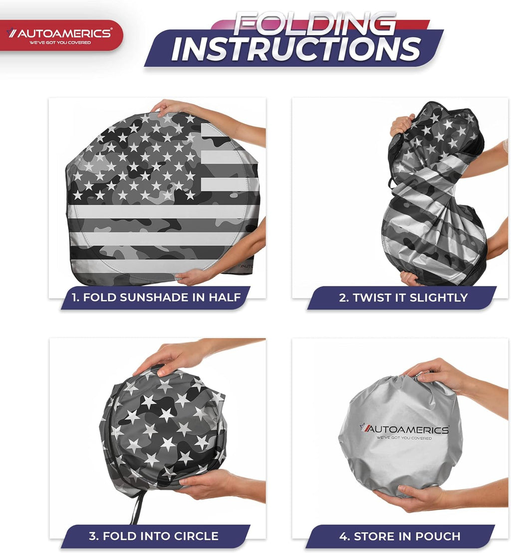 Autoamerics 1-Piece Windshield Sun Shade Gray Camo American Flag USA  - Foldable Car Front Window Sunshade for Most Sedans SUV Truck - Blocks Max UV Rays and Keeps Your Vehicle Cool - Medium