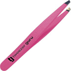 Tweezer Guru Tweezers for Women - Slant Pointed Precision Tweezers for Eyebrows &amp; Ingrown Hair Removal - Blackhead and Splinter Tweezer with Sharp Needle Nose Point for Plucking (Pink)