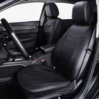 Flying Banner car seat Covers Protects Water Proof Faux Leather Carbon Fiber Front and Rear Bench (Black Black, Full Set - 9PCS)