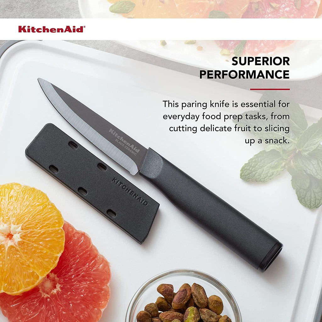 KitchenAid Classic Ceramic Paring Knife with Custom-Fit Blade Cover, Sharp Kitchen Knife, Dishwasher-Safe, 3.5-Inch, Black