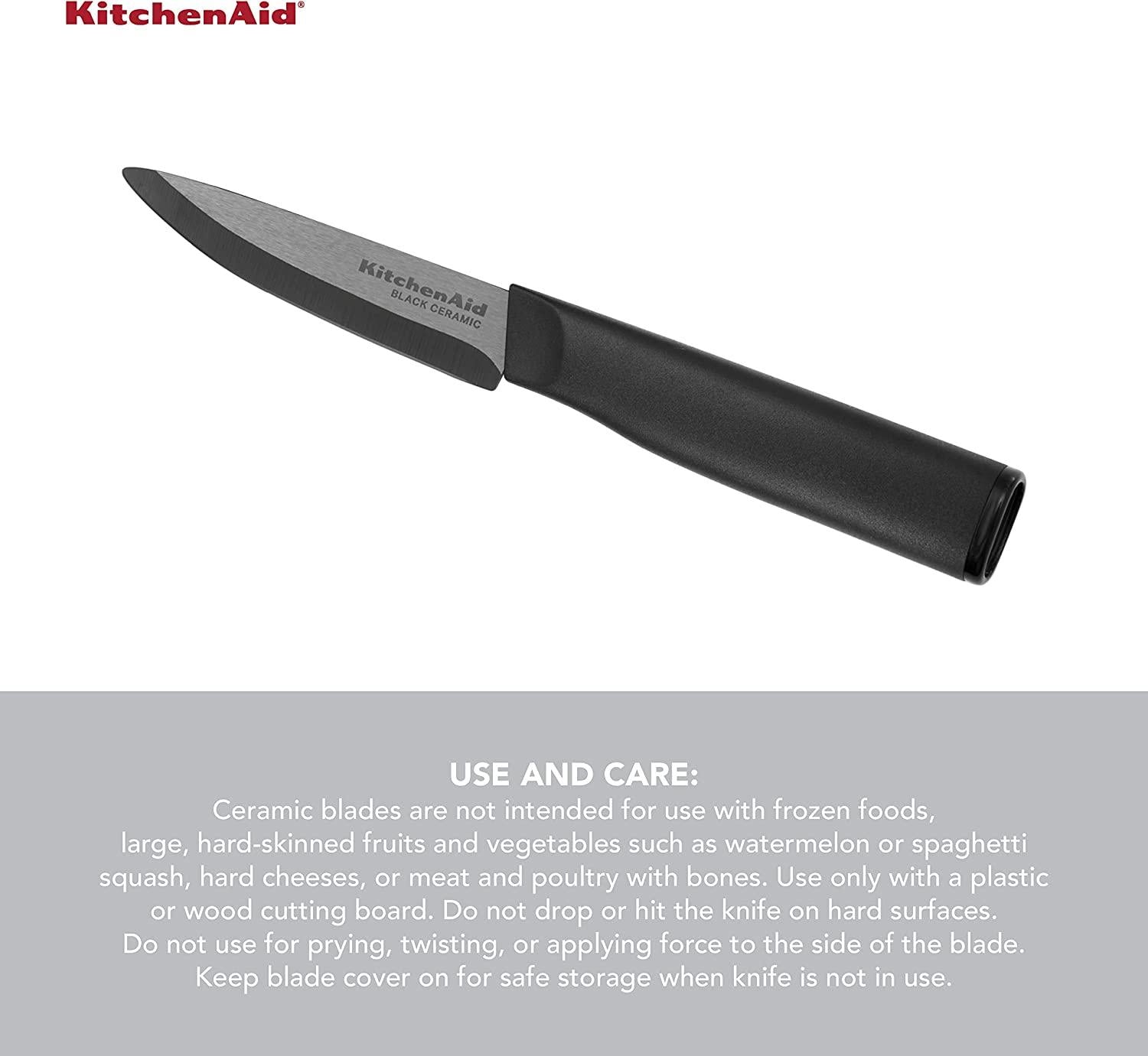 KitchenAid Classic Ceramic Paring Knife with Custom-Fit Blade Cover, Sharp Kitchen Knife, Dishwasher-Safe, 3.5-Inch, Black