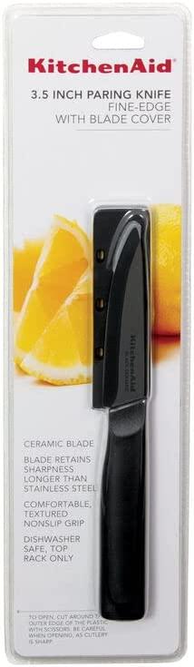 KitchenAid Classic Ceramic Paring Knife with Custom-Fit Blade Cover, Sharp Kitchen Knife, Dishwasher-Safe, 3.5-Inch, Black