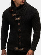 mens single breasted high neck cable knit warm casual cardigans