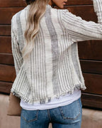round neck striped stylish slim coat