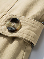 mens cotton thick plush lined button front lapel warm overcoats with pocket