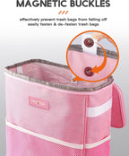 HOTOR Car Trash Can, 3-Gallon Ultra-Large Car Garbage Can, 100% Leakproof &amp; Waterproof Trash Can for Car, Multipurpose Car Trash Bin with Adjustable Straps, Magnetic Buckles, Mesh Pockets (Pink)