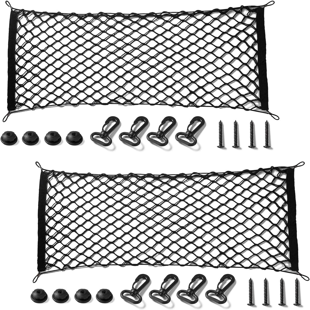 Amiss 2 Packs Cargo Net Stretchable, Adjustable Elastic Trunk Storage Net with Hook for SUVs, Cars and Trucks (35.4x15.8 Inch)