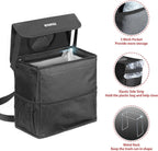 Ryhpez Car Trash Can with Lid - Car Trash Bag Hanging with Storage Pockets Collapsible and Portable Car Garbage Can with Metal Rack Support