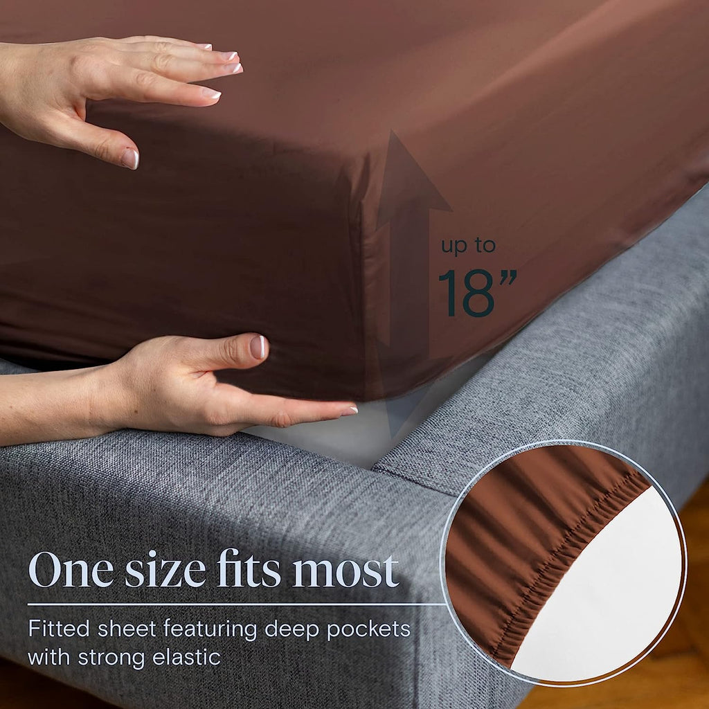 LuxClub 6 PC California King Size Sheet Set Bamboo Sheets Deep Pockets 18" Eco Friendly Wrinkle Free Cooling Sheets Machine Washable Hotel Bedding Silky Soft - Brown California King