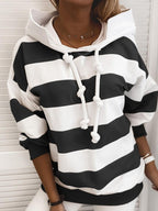 Autumn and winter fashion  striped printed hooded casual sweater