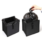 KMMOTORS Car Trash Can, Leather Car Trash Bag Foldable Hanging, Car Trash bin, Cute car Gadgets, Car Garbage Container, Vegan Leather(Medium, Black)