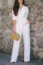 Stocking and delivery of additional Lapel Plain Belted White Jumpsui