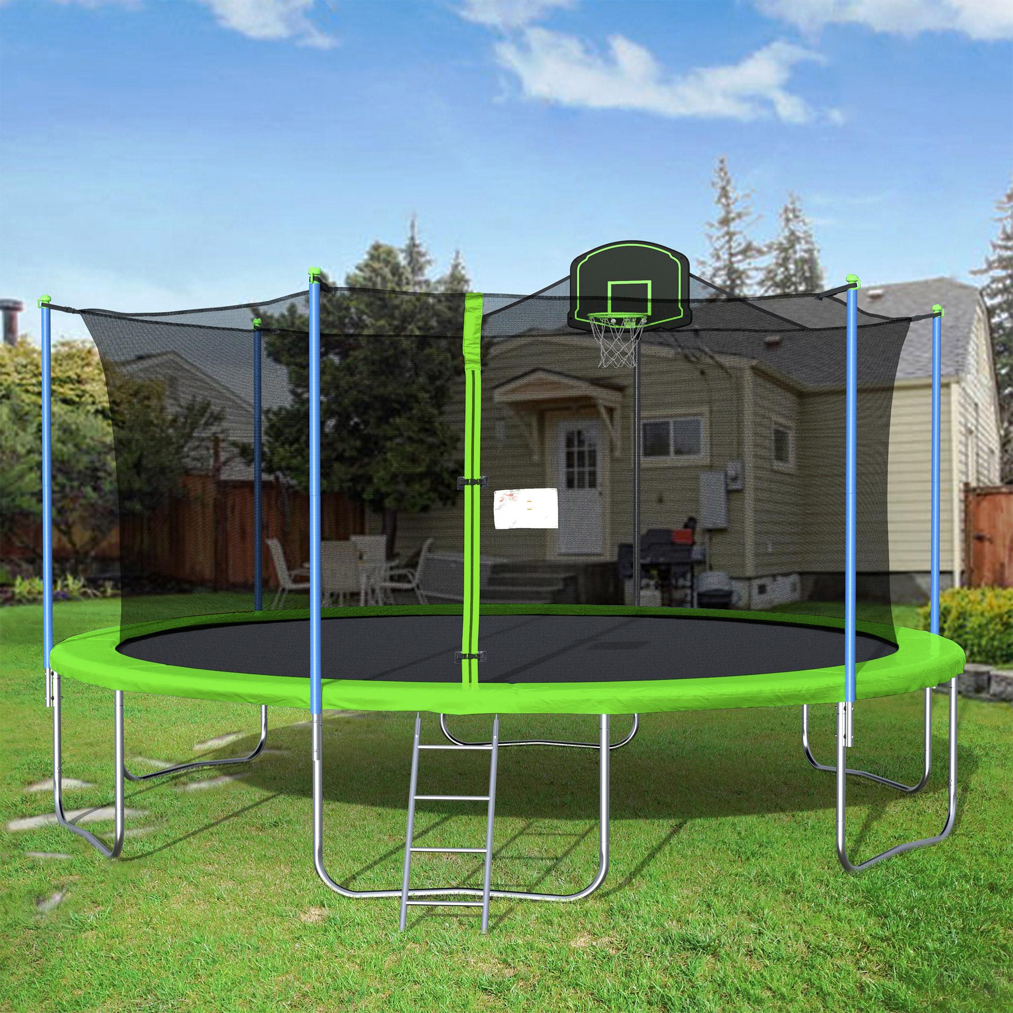 SEGMART Trampoline for Kids, Upgraded 16-Feet Outdoor Trampoline with Safety Enclosure Net, Basketball Hoop and Ladder, Heavy-Duty Round Trampoline for Indoor or Outdoor Backyard,Capacity 375lbs