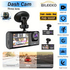 3 Channel Dash Cam Front And Rear Inside, 1080P Car DVR Camera Video Recorder G-Sensor Night Vision/ParMonitor/Accident Lock/Loop Recording