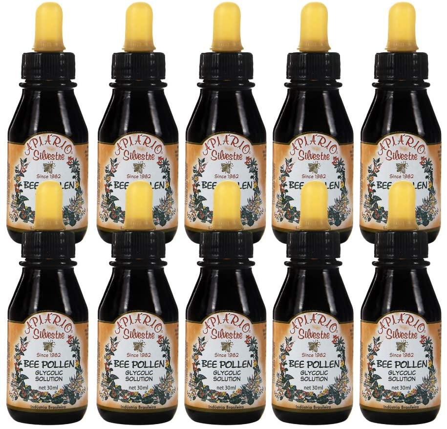 Official Distributor - 10 Bottles of Apiario Silvestre Brazilian Bee Pollen Liquid Glycolic Extract -Non Alcoholic, Wax Free