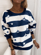 Casual Striped Star Long Sleeve Sweater
