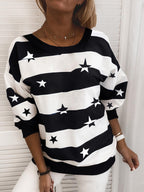 Casual Striped Star Long Sleeve Sweater