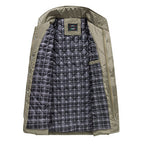 men's casual business windproof thicken multi safe zipper pockets plaid warm trench coat