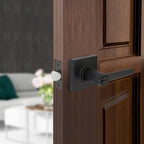 Highland Matte Black Keyed Entry Door Lever with Square Rose