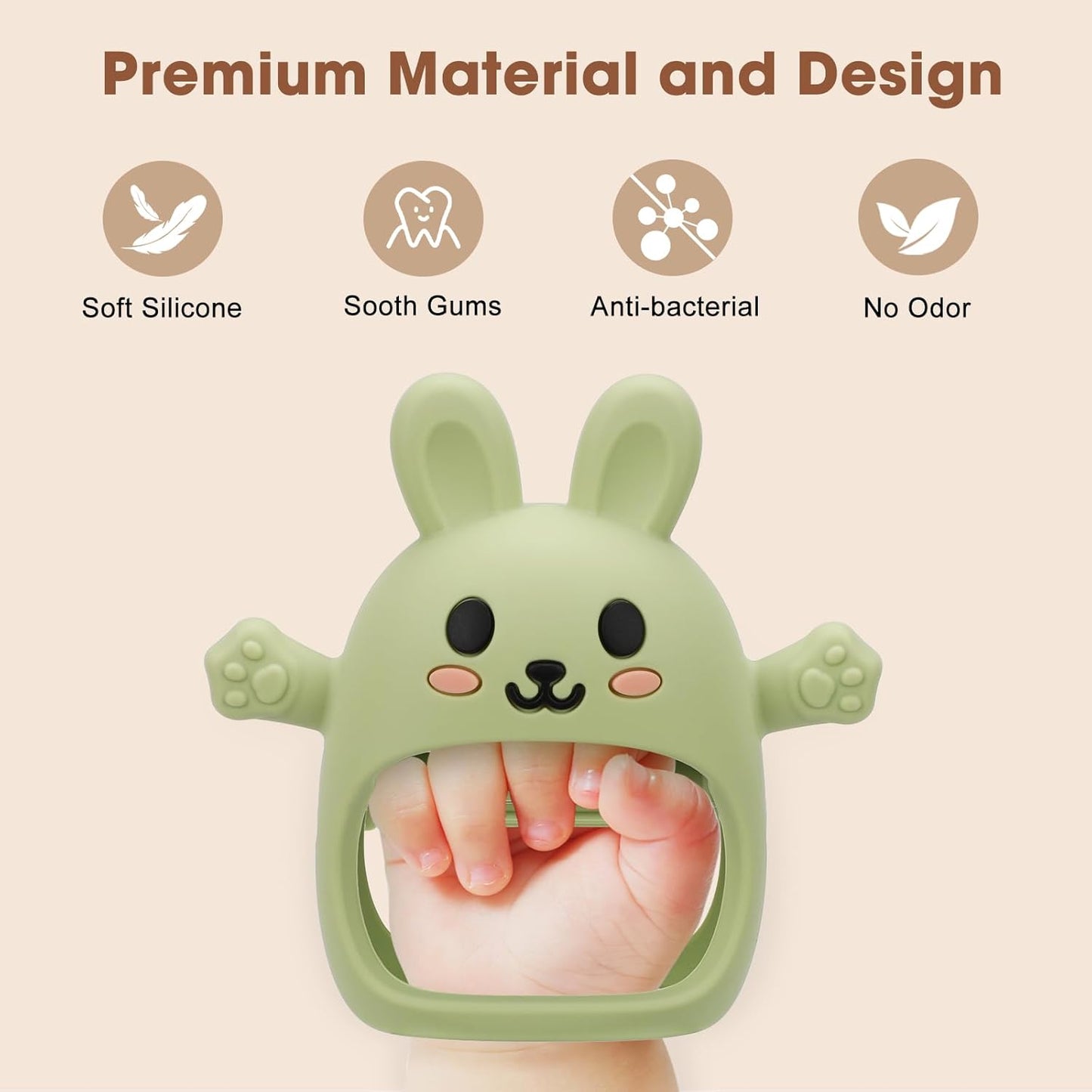 2 Pack Baby Teething Toy for 3-6 6-12 Months, Silicone Bunny Teething Mitten, Anti Drop Wrist Hand Baby Teethers 0 3 6 9 12 Months for Babies Sucking Needs
