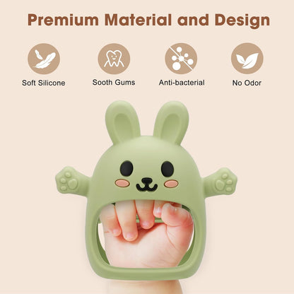 2 Pack Baby Teething Toy for 3-6 6-12 Months, Silicone Bunny Teething Mitten, Anti Drop Wrist Hand Baby Teethers 0 3 6 9 12 Months for Babies Sucking Needs